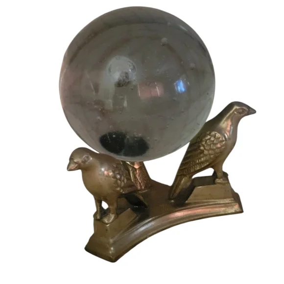 Vintage Brass Bird Base with Glass Orb Sphere- Crystal Moon Ball - Picture 5 of 10